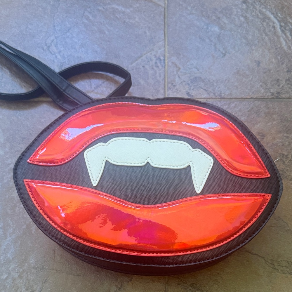 Fang Lips Wristlet - Black and Red